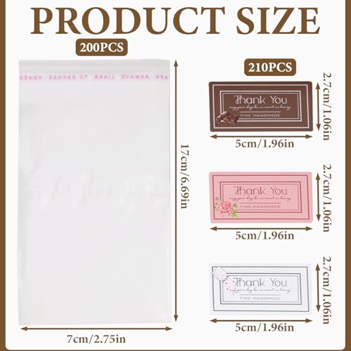 Yitexin 200 Pcs Chocolate Bar Wrappers 2.7" x 6.6", Self Sealing Candy Bar Wrappers with 210 Thank You Stickers, Clear Plastic Cellophane Treat Bags Packing for Party Favor Cookies Snack (Clear) - Image 2