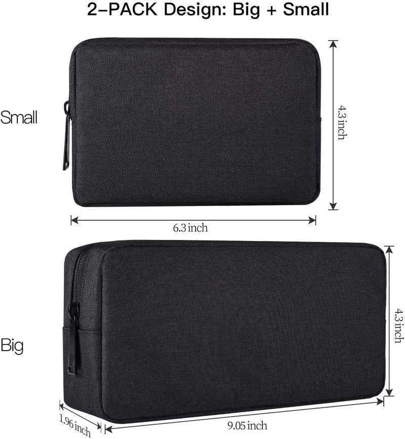 imComor Universal Electronics Accessories Case, 2-Pack Portable Soft Carrying Case Bag Wire Cable Organizer for Hard Drive, Power Adapter, Laptop Mouse, Cosmetics Kit, Small+Big-Black - Image 2