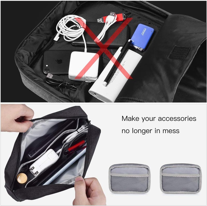 imComor Universal Electronics Accessories Case, 2-Pack Portable Soft Carrying Case Bag Wire Cable Organizer for Hard Drive, Power Adapter, Laptop Mouse, Cosmetics Kit, Small+Big-Black - Image 5