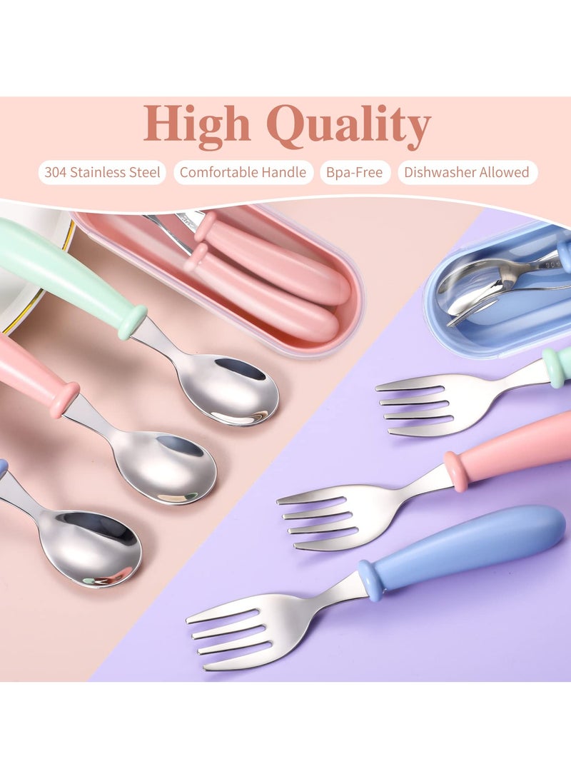 Bebiland 3-Piece Baby First Fork and Spoon Set, Stainless Steel Utensils Cutlery Kit with Travel Safe Carry Case for Toddler Self Feeding Learning, Multicolour - Image 5