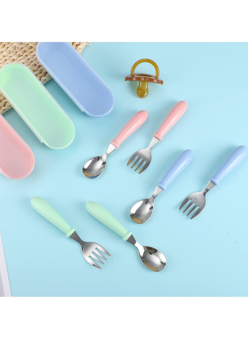 Bebiland 3-Piece Baby First Fork and Spoon Set, Stainless Steel Utensils Cutlery Kit with Travel Safe Carry Case for Toddler Self Feeding Learning, Multicolour - Image 4