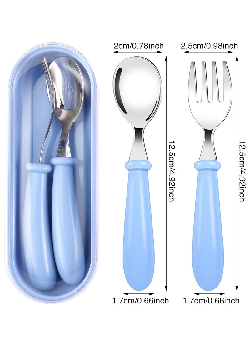 Bebiland 3-Piece Baby First Fork and Spoon Set, Stainless Steel Utensils Cutlery Kit with Travel Safe Carry Case for Toddler Self Feeding Learning, Multicolour - Image 2