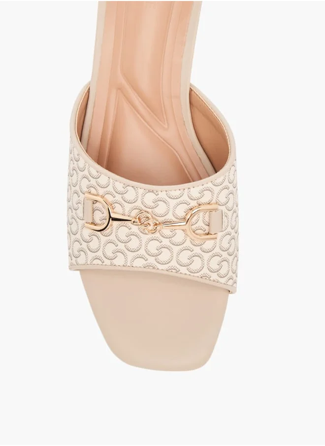 سيليست Womens Monogram Detail Slip-On Sandals With Block Heels