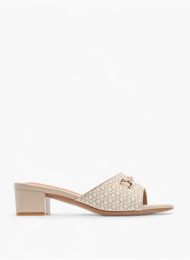 سيليست Womens Monogram Detail Slip-On Sandals With Block Heels