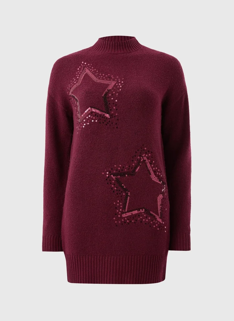 Matalan Burgundy Sequin Star Tunic Jumper Dress