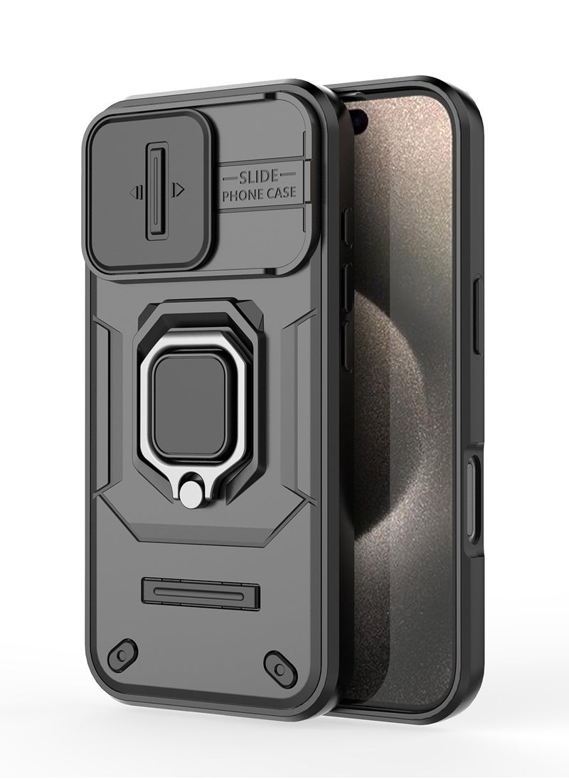 CaseNeo iPhone 16 Case Cover with Slide Camera Cover & Ring Holder, Kickstand Shell Back Cover Scratch-Resistant Shock-Absorbing Protector Accessories Kickstand Stand Magnetic Car Ring Holder Protection  - Image 3