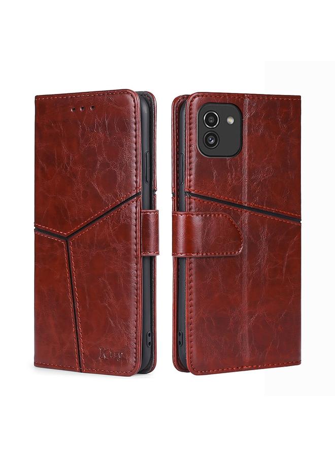 اس-توب جراب لهاتف Samsung Galaxy A03 EU بخياطة هندسية أفقية من مادة TPU + جراب جلد PU - Image 1