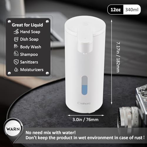 Crehora Automatic Soap Dispenser, Automatic Liquid Soap Dispenser Touchless, 12oz/340ml, 3-Level Adjustable, Battery Operated, Water-Resistant for Bathroom, Kitchen, and School, Clog-Free, White - Image 4