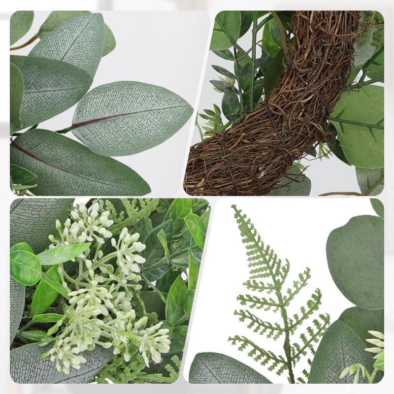 Briful 20in Seeded Eucalyptus Door Wreath Spring Summer Greenery Wreath Fake Eucalyptus Leaves Hanging Wreath for Home Wall Kitchen Outdoor Porch Decor - Image 3