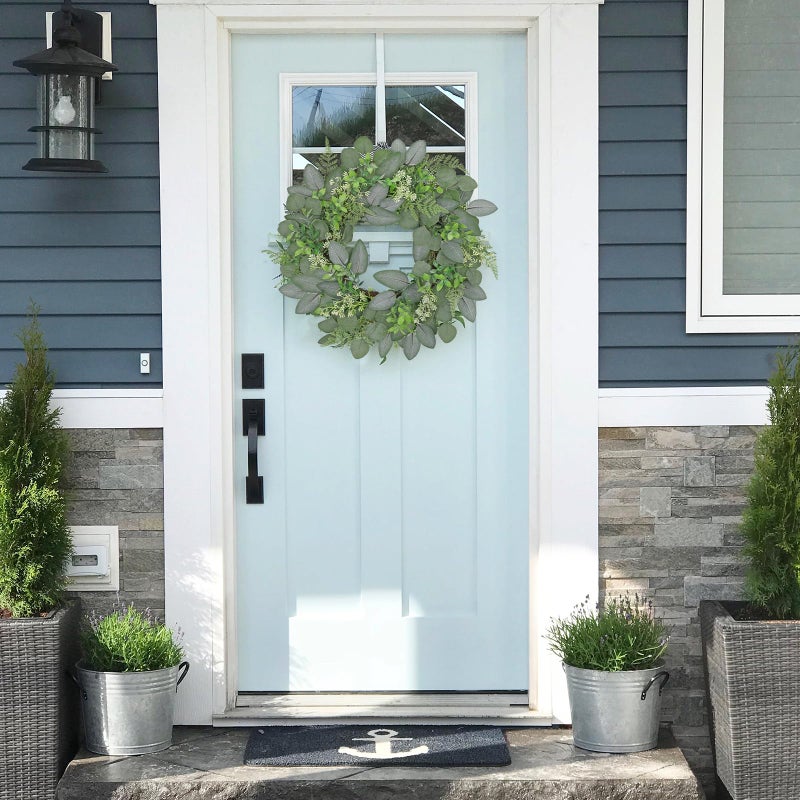 Briful 20in Seeded Eucalyptus Door Wreath Spring Summer Greenery Wreath Fake Eucalyptus Leaves Hanging Wreath for Home Wall Kitchen Outdoor Porch Decor - Image 4