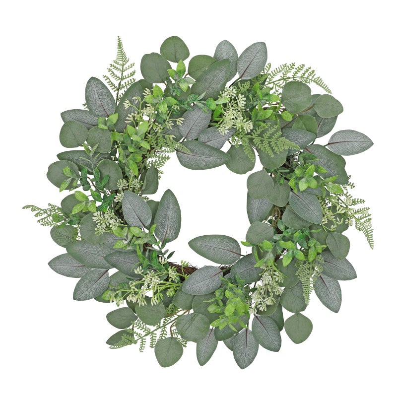 Briful 20in Seeded Eucalyptus Door Wreath Spring Summer Greenery Wreath Fake Eucalyptus Leaves Hanging Wreath for Home Wall Kitchen Outdoor Porch Decor - Image 1