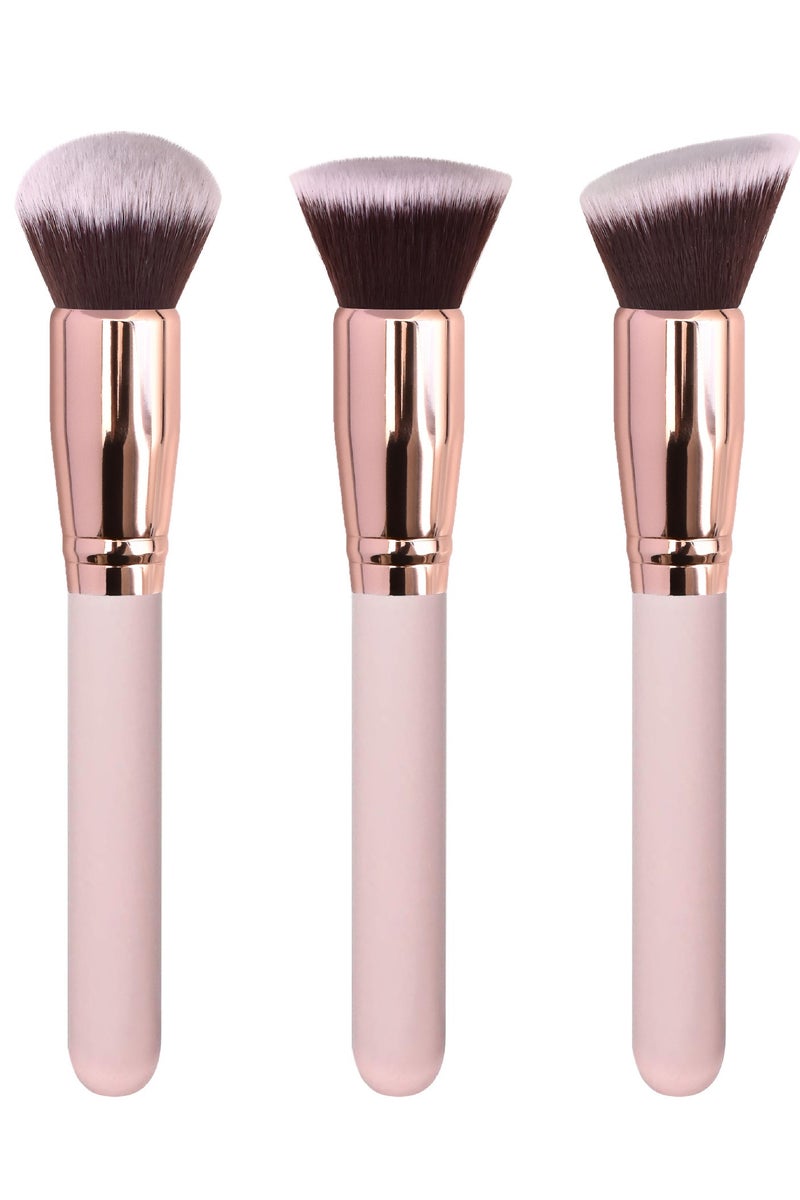 عام مجموعة فرش مكياج DGSENPI، مكونة من 3 قطع، شعيرات ناعمة متدرجة اللون، وحلقات ذهبية وردية - فرش احترافية للأساس والبودرة والدمج، ومقابض وردية فاتحة