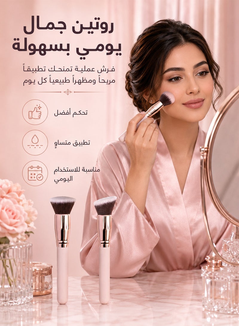 المديرية العامة للشئون الصحية والطبية مجموعة فرش مكياج DGSENPI، مكونة من 3 قطع، شعيرات ناعمة متدرجة اللون، وحلقات ذهبية وردية - فرش احترافية للأساس والبودرة والدمج، ومقابض وردية فاتحة - Image 4