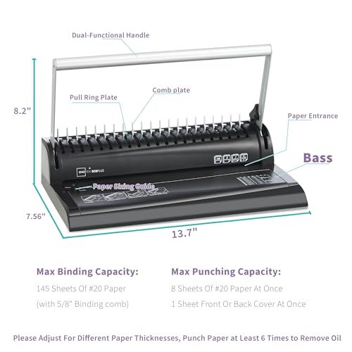 Binditek Binding Machine, 19-Hole, 145 Sheets, Comb Binder Machines with 30 PCS 1/2" Binding Combs, for Letter Size, Fixed Margin - Image 2