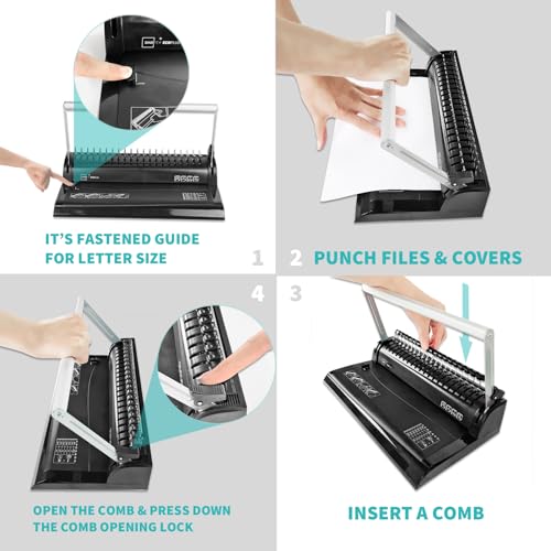 Binditek Binding Machine, 19-Hole, 145 Sheets, Comb Binder Machines with 30 PCS 1/2" Binding Combs, for Letter Size, Fixed Margin - Image 5