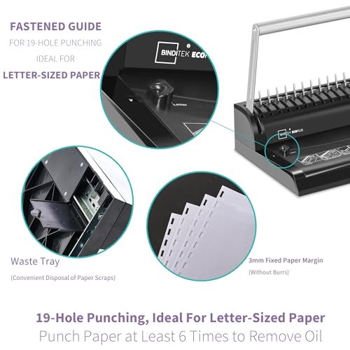Binditek Binding Machine, 19-Hole, 145 Sheets, Comb Binder Machines with 30 PCS 1/2" Binding Combs, for Letter Size, Fixed Margin - Image 4