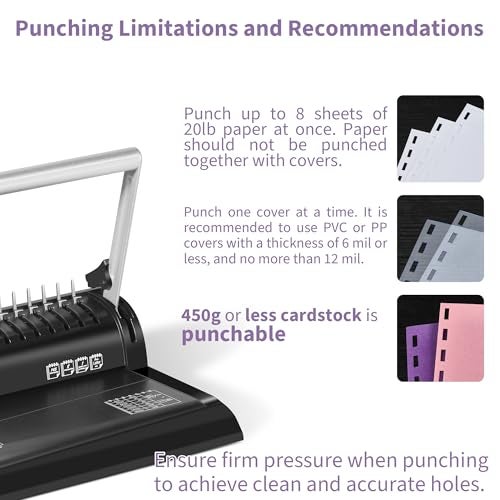 Binditek Binding Machine, 19-Hole, 145 Sheets, Comb Binder Machines with 30 PCS 1/2" Binding Combs, for Letter Size, Fixed Margin - Image 3