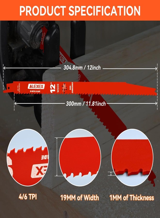 ALEXEX 10 Pack 12 Inch 4/6 Tpi Reciprocating Saw Blades for Wood and Nail-Embedded Wood Cutting - Image 2
