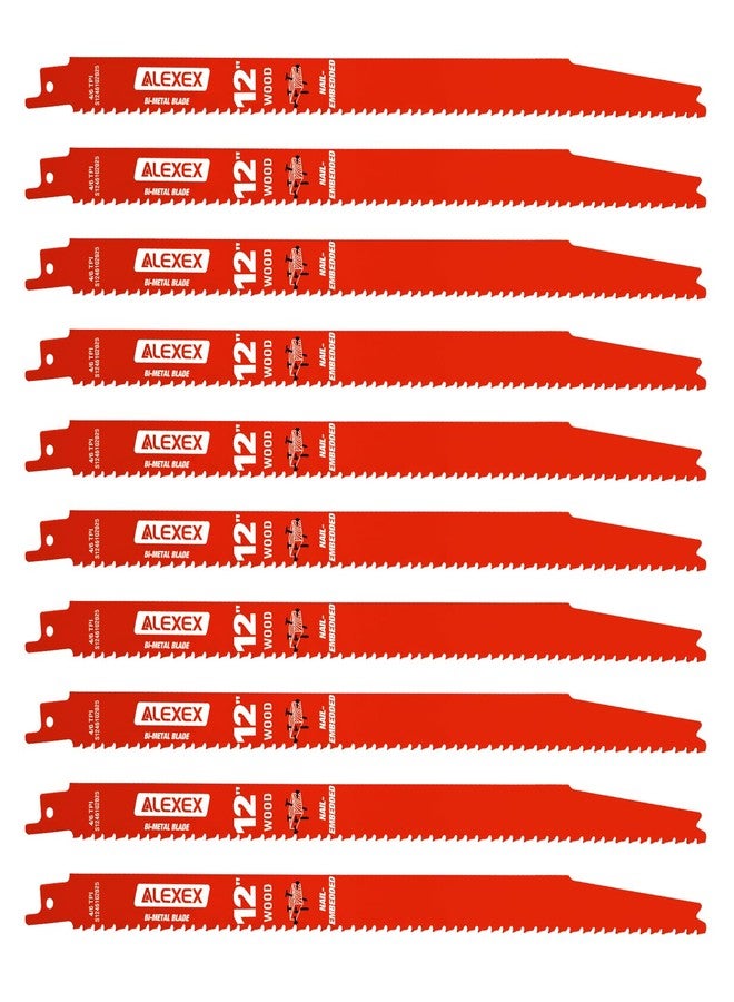 ALEXEX 10 Pack 12 Inch 4/6 Tpi Reciprocating Saw Blades for Wood and Nail-Embedded Wood Cutting - Image 1
