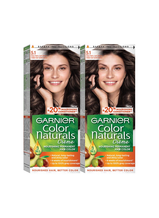 garnier كولور ناتشورالز، 5.1 بني فاتح رمادي عميق، مجموعة ألوان شعر دائمة مكونة من قطعتين - Image 1