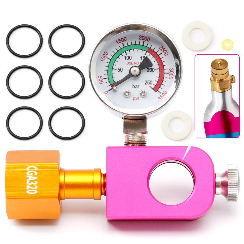 Dusledel CO2 Refilling Adapter with Pressure Gauge Soda Exchange Carbonator Refill Quick Adapter Compatible with DUO Terra Art Soda Pink Co2 Cylinder Purple 
