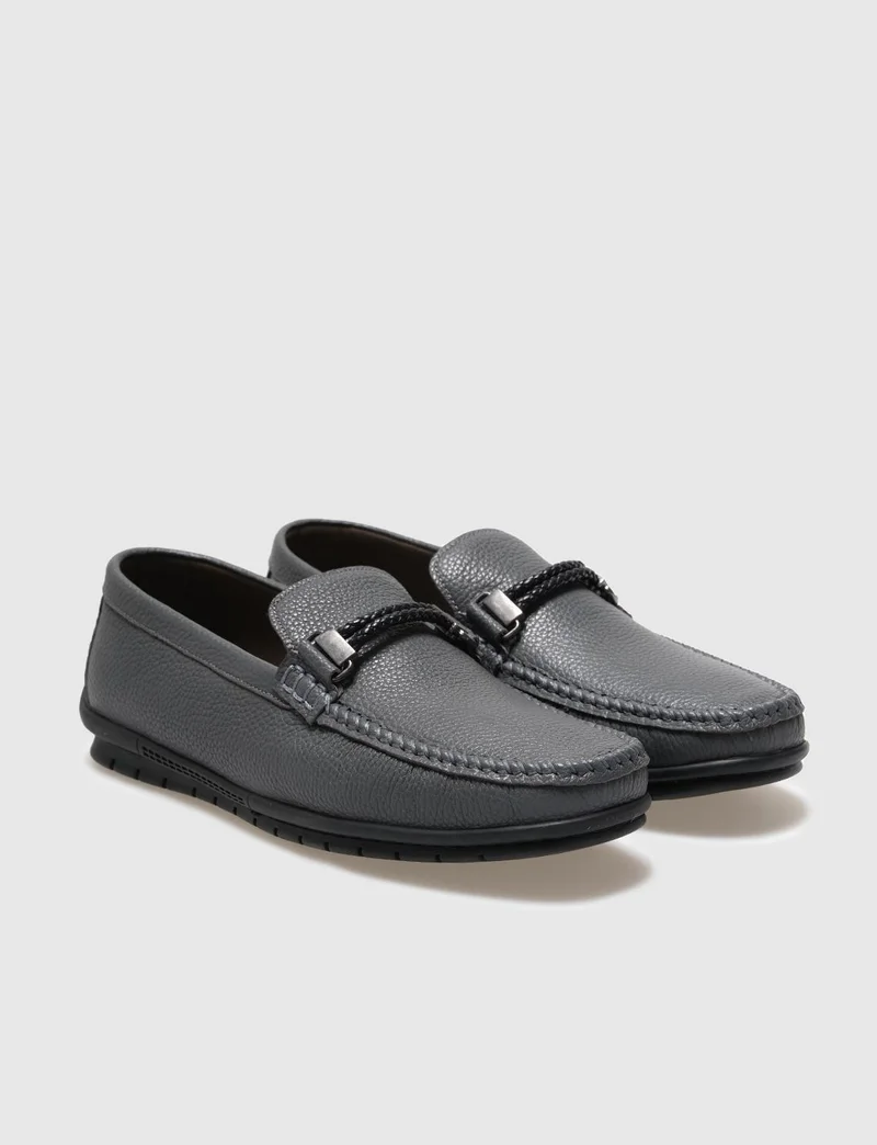 كاباني Genuine Leather Gray Buckle Men's Loafer