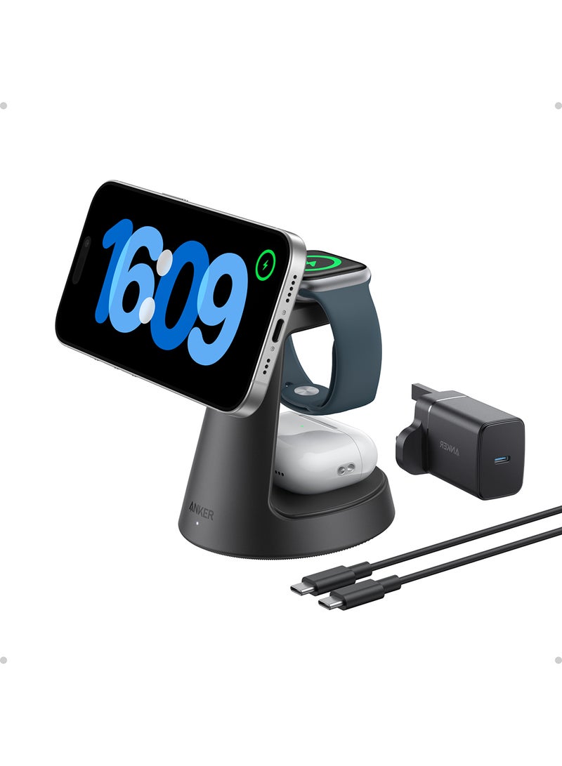Anker MagGo Magnetic Wireless Charger (Dock Stand), 3-in-1 Qi2 Certified 15W MagSafe Compatible Wireless Charger, For iPhone 17/16 Series, Apple Watch, AirPods Pro, and More (Adapter Included - Image 2