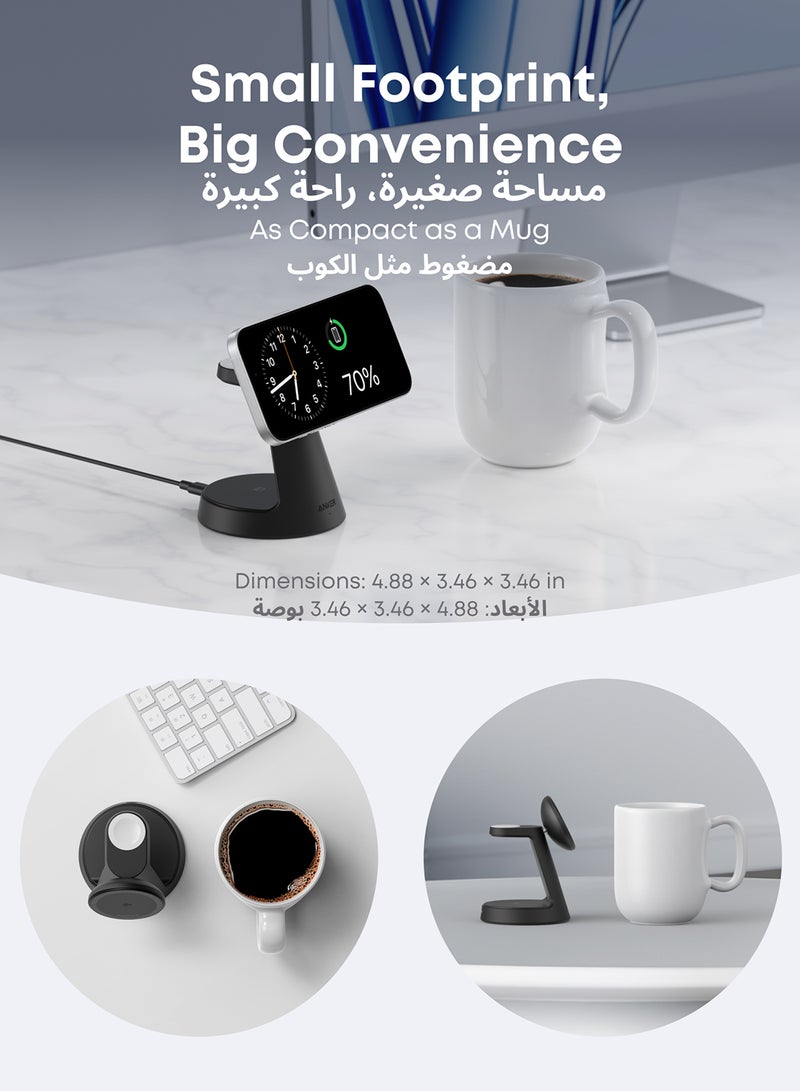 Anker MagGo Magnetic Wireless Charger (Dock Stand), 3-in-1 Qi2 Certified 15W MagSafe Compatible Wireless Charger, For iPhone 17/16 Series, Apple Watch, AirPods Pro, and More (Adapter Included - Image 4