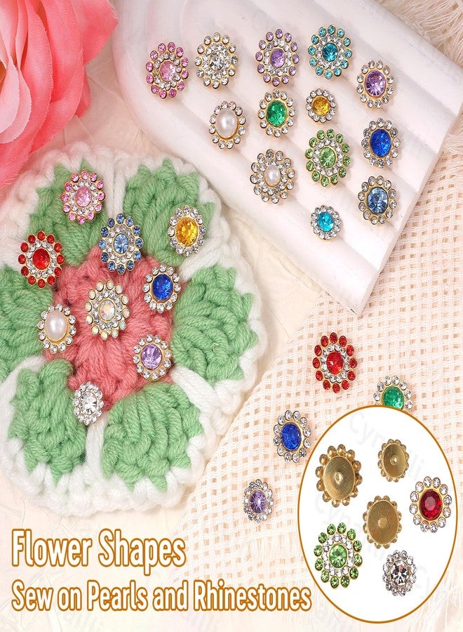Cynailli 160 Pcs Jewels for Crafting, Colors Flower Sew on Rhinestones for Bedazzling, 14 mm Crystal Gems with Flower Metal Base, Flatback Rhinestones for Crafts Clothes Hats Bags & Sewing Accessories - Image 4
