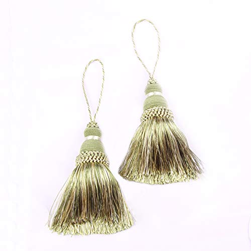 BEL AVENIR Mix Green Tassels Key Tassel with Loops Handmade Craft Charms DIY Accessories Elegant Soft Making Curtain Home Decoration (Mix Green, 2 pcs) - Image 3