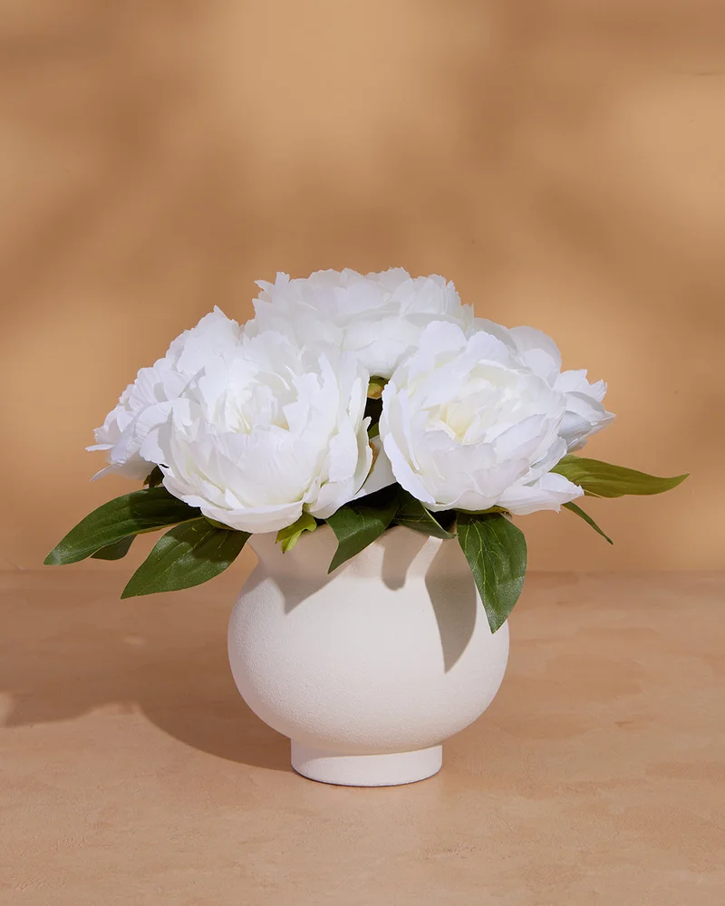 Redtag Cream Artificial Peony in Ceramic Vase – 24cm