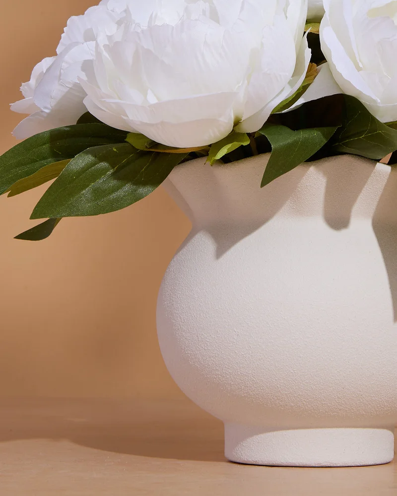 Redtag Cream Artificial Peony in Ceramic Vase – 24cm