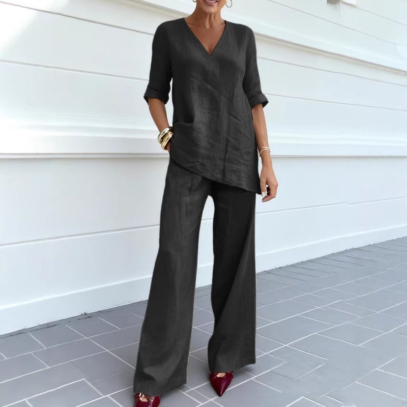 Women's Loose Fit Casual Short Sleeve Top and Long Pants Two-Piece Set - Image 4