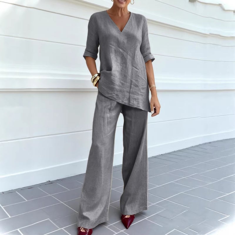 Women's Loose Fit Casual Short Sleeve Top and Long Pants Two-Piece Set - Image 5