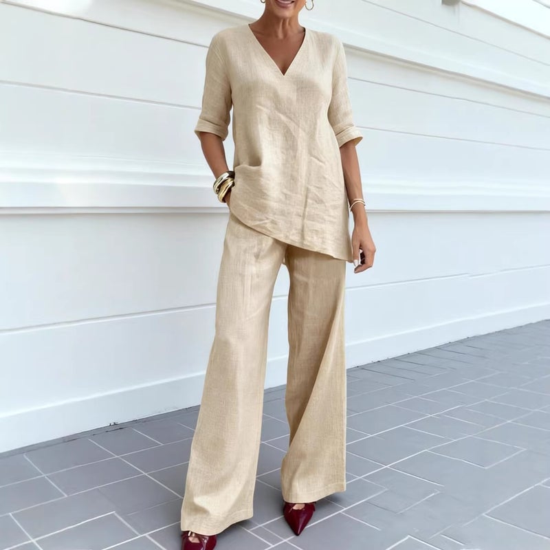Women's Loose Fit Casual Short Sleeve Top and Long Pants Two-Piece Set - Image 2