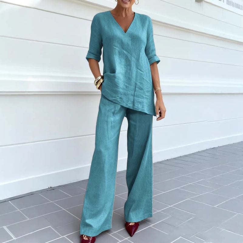 Women's Loose Fit Casual Short Sleeve Top and Long Pants Two-Piece Set - Image 3