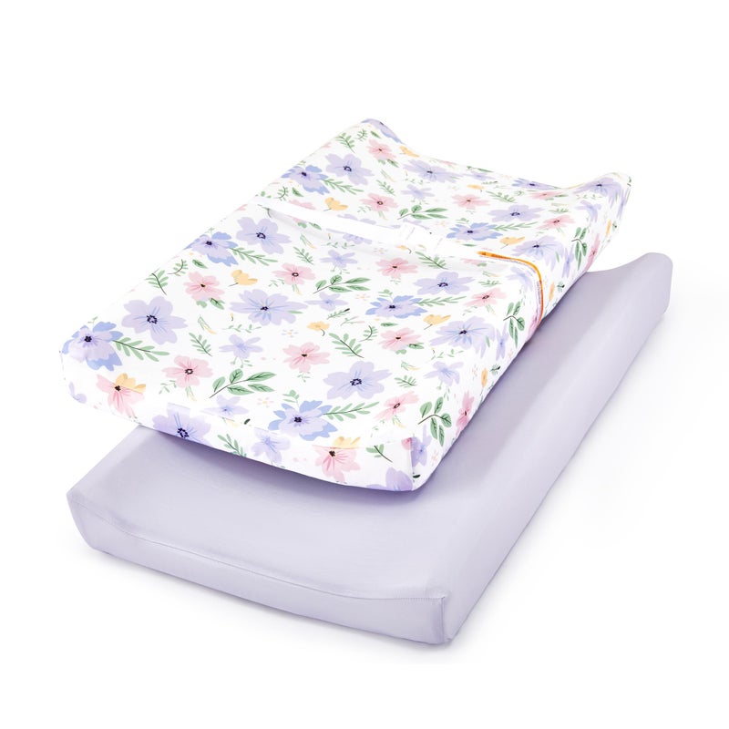 TILLYOU Changing Pad Cover Girl Set in Soft Jersey Material Fits 3234x16 Contoured Pad for Babies Brilliant Little Flowers and Purple - Image 3