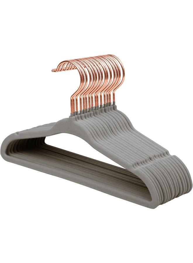 ManGotree 15 Pack Grey Baby Velvet Hangers with Rose Gold Hook, Infant and Toddler Hangers, 27.8cm No-Slip Children Hangers, Ultra Thin Space Saving, Sturdy Kids Clothes Hangers - Image 1