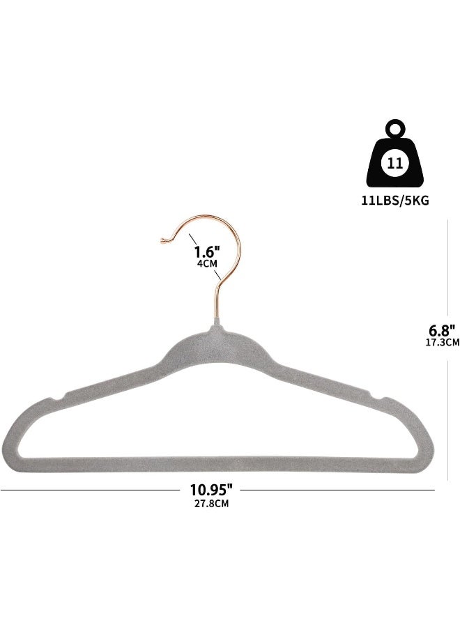 ManGotree 15 Pack Grey Baby Velvet Hangers with Rose Gold Hook, Infant and Toddler Hangers, 27.8cm No-Slip Children Hangers, Ultra Thin Space Saving, Sturdy Kids Clothes Hangers - Image 2