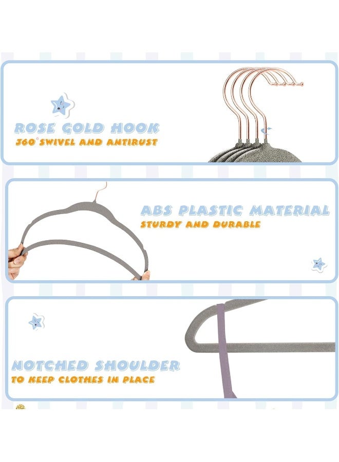ManGotree 15 Pack Grey Baby Velvet Hangers with Rose Gold Hook, Infant and Toddler Hangers, 27.8cm No-Slip Children Hangers, Ultra Thin Space Saving, Sturdy Kids Clothes Hangers - Image 3
