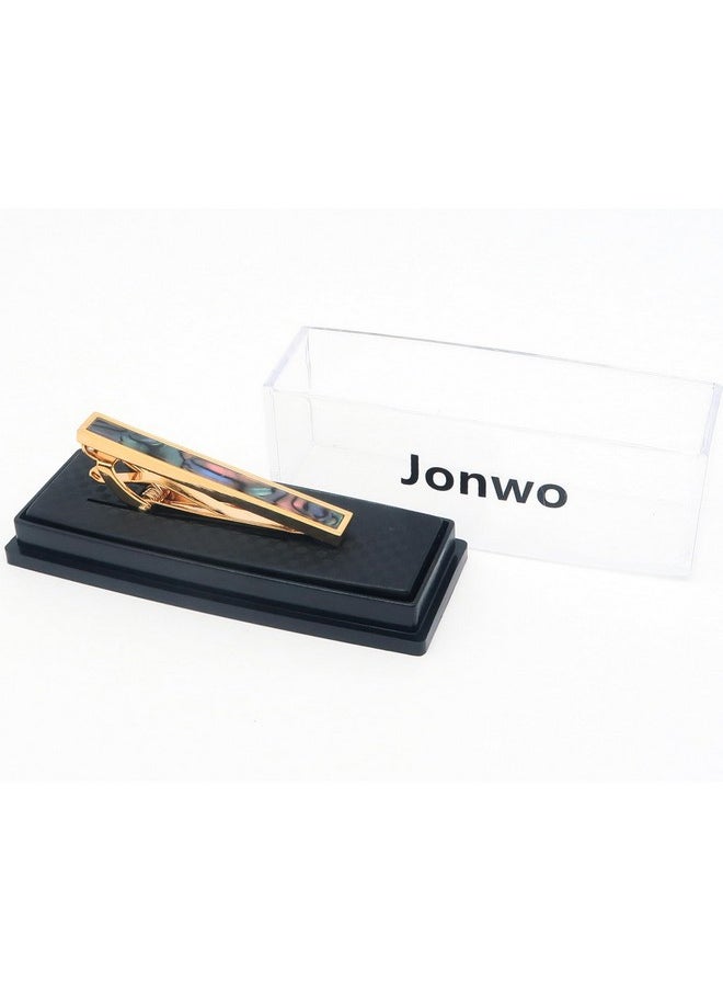 Jonwo مجموعة أزرار أكمام وربطة عنق للرجال من الأبالون الطبيعي المصقول باللون الفضي مطلية بالذهب عيار 14 قيراطًا، أزرار أكمام ربطة عنق للرجال لحفلات الزفاف وبدلة السهرة وأعياد الميلاد والذكرى السنوية (مشبك ربطة عنق مطلي بالذهب)  - Image 3