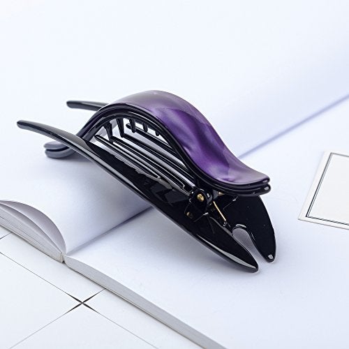 Prettyou Handmade Celluloid French Design Tortoise Shell Barrettes Side-slide Opening Duck Luxury Fashion Accessories Hair Clip Claw for Women (B) - Image 2