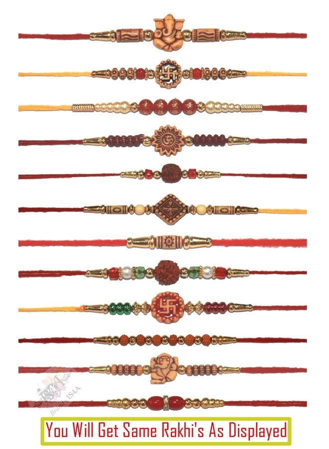 IS4A Set of 12 Bracelets for Brothers Assorted Bracelet With Rudraksha Beads Bracelet Designer Round Beads Rakhi for Brother Handmade Rakhi (Set Of 12 Om Design) - Image 4