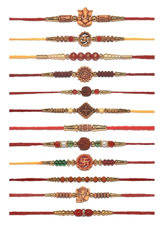 IS4A Set of 12 Bracelets for Brothers Assorted Bracelet With Rudraksha Beads Bracelet Designer Round Beads Rakhi for Brother Handmade Rakhi (Set Of 12 Om Design) - Image 2