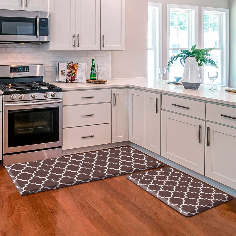 KMAT Kitchen Mat 2 PCS 047in Cushioned AntiFatigue Kitchen Rug Waterproof NonSkid Heavy Duty PVC Ergonomic Comfort Standing Mat for Floor Brown