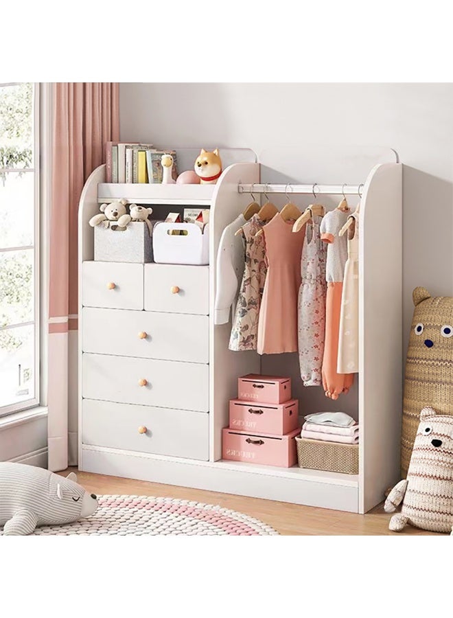 Generic Creative Kids Wardrobe, Wooden Cabinet with 5 Drawers and Hanging Area for Clothes Storage Organizer, Modern Closet Heavy Duty Bedroom Furniture for Boys Girls, YN011 (White)  - Image 1