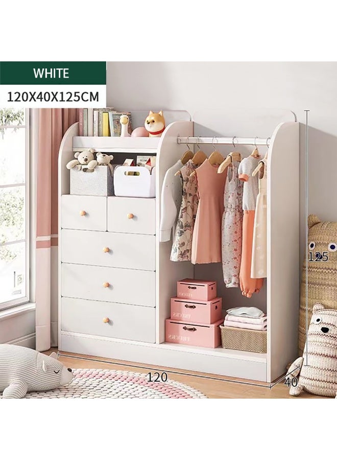 Generic Creative Kids Wardrobe, Wooden Cabinet with 5 Drawers and Hanging Area for Clothes Storage Organizer, Modern Closet Heavy Duty Bedroom Furniture for Boys Girls, YN011 (White)  - Image 2