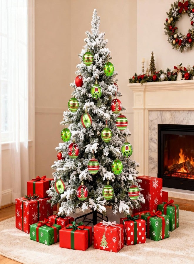 آرت ماج مجموعة زينة عيد الميلاد من آرت ماج، 18 قطعة، كرات لامعة معلقة بحجم 2.4 بوصة لتزيين شجرة عيد الميلاد، كرات بلاستيكية حمراء وخضراء لتزيين المنزل في فصل الشتاء - Image 2