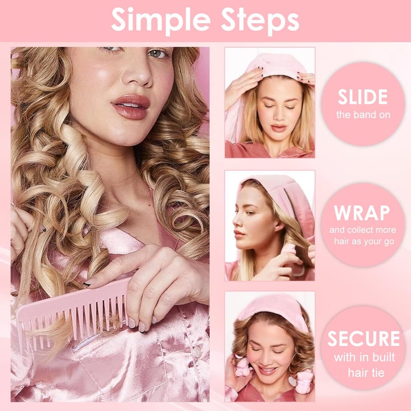 M'AYCREATE MAYCREATE® Overnight Heatless Hair Curler Straps, Soft Velvet Hair Curler Strap Kit with Comb Pin & Hair Comb, Easy to Fix with Built-in Multi Elastics, Hair Styling Tool for Daily & Travel, Pink - Image 5