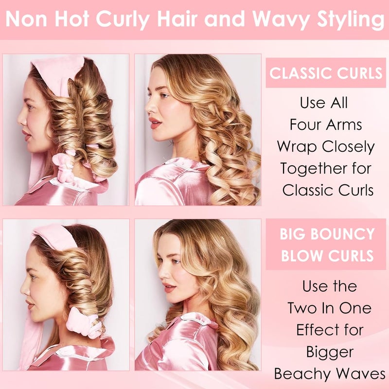 M'AYCREATE MAYCREATE® Overnight Heatless Hair Curler Straps, Soft Velvet Hair Curler Strap Kit with Comb Pin & Hair Comb, Easy to Fix with Built-in Multi Elastics, Hair Styling Tool for Daily & Travel, Pink - Image 4